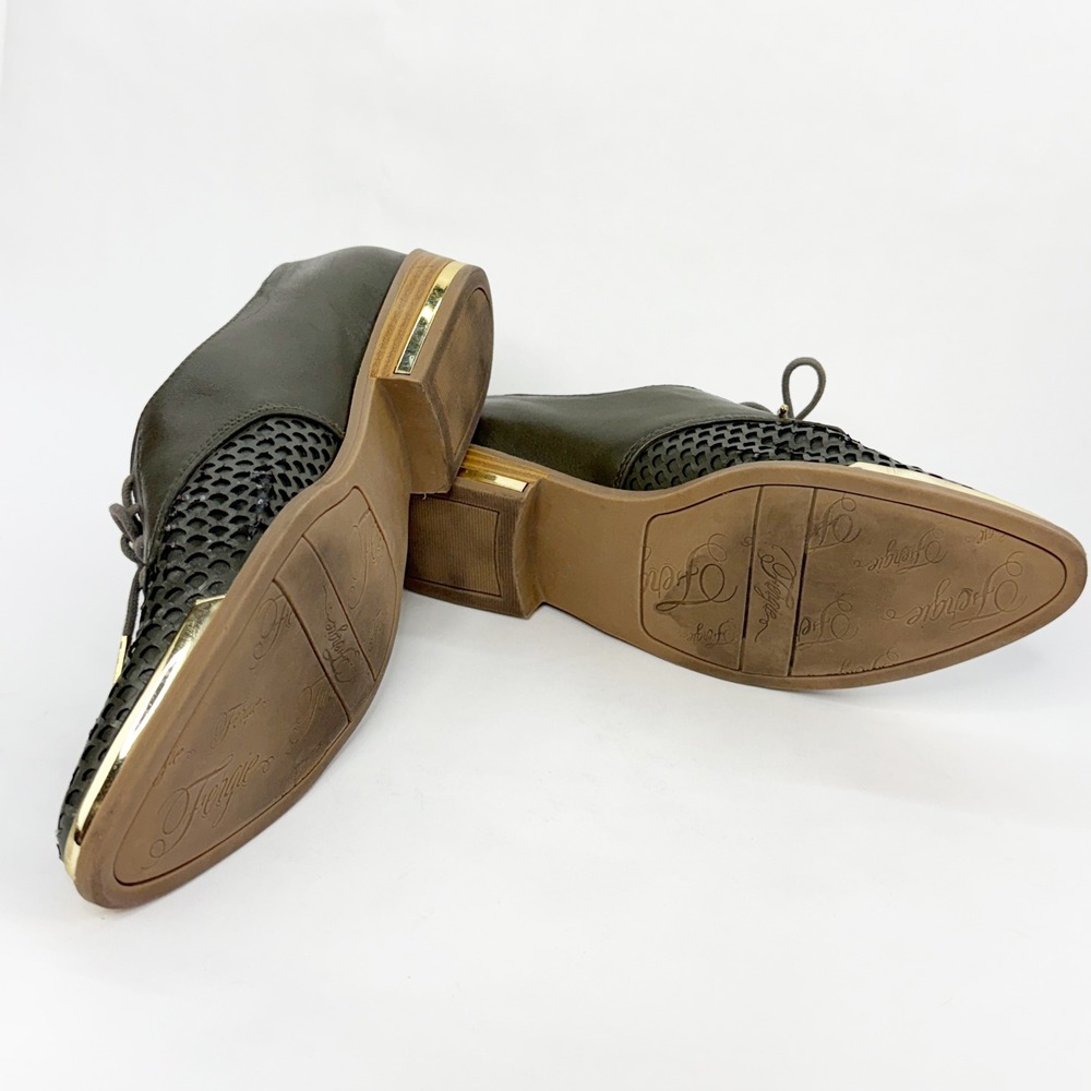 Fergie "Invert" Olive Green Perforated Leather Oxfords Gold Toe Cap W 7.5M - Picture 7 of 10